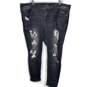 Judy Blue 20W Black Bleach Splatter Distressed Boyfriend Fit Jeans JB8867